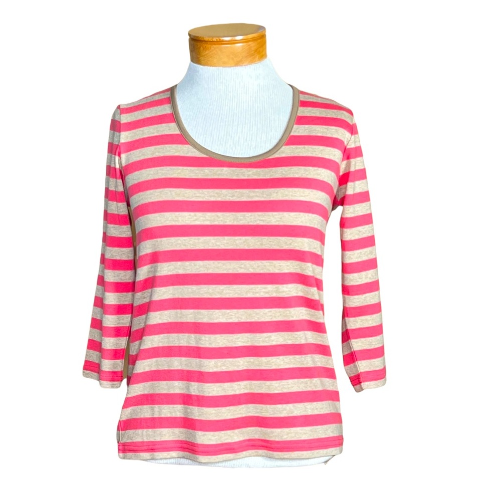 Talbot’s Petites Cotton Knit Scoop Neck Coral & Tan Striped Top Size Petite NWT